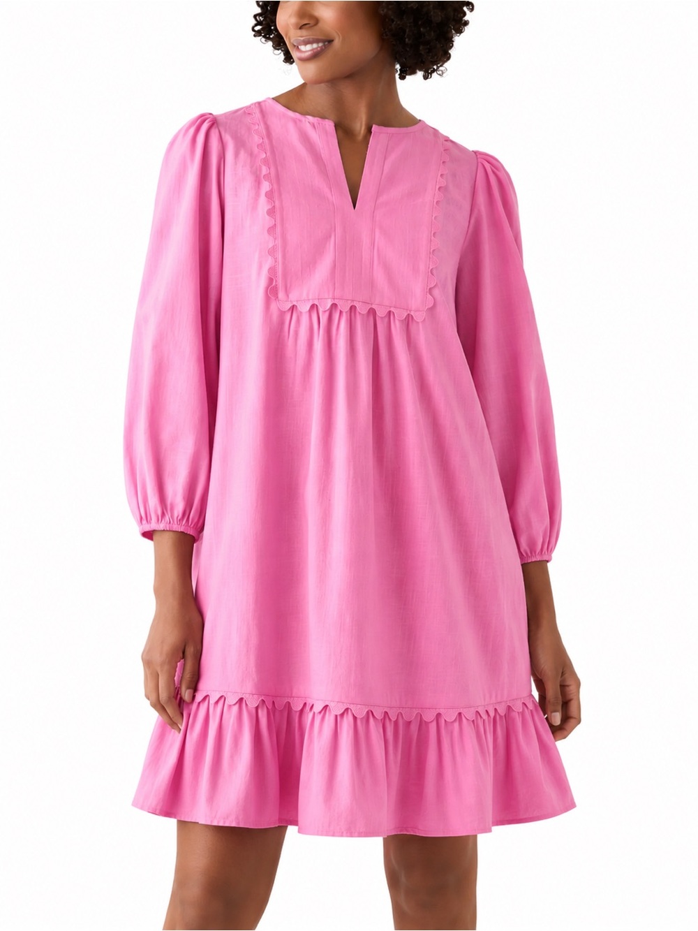 Crown & Ivy Pink Ric Rac Scallop Mini Dress, size L